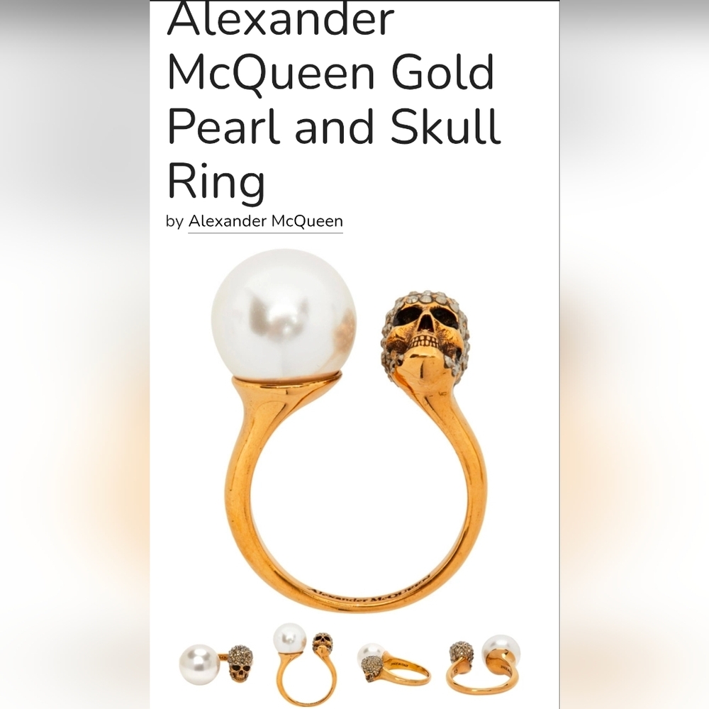 Alexander McQueen Gold Ring with Pearl and Skull. #83